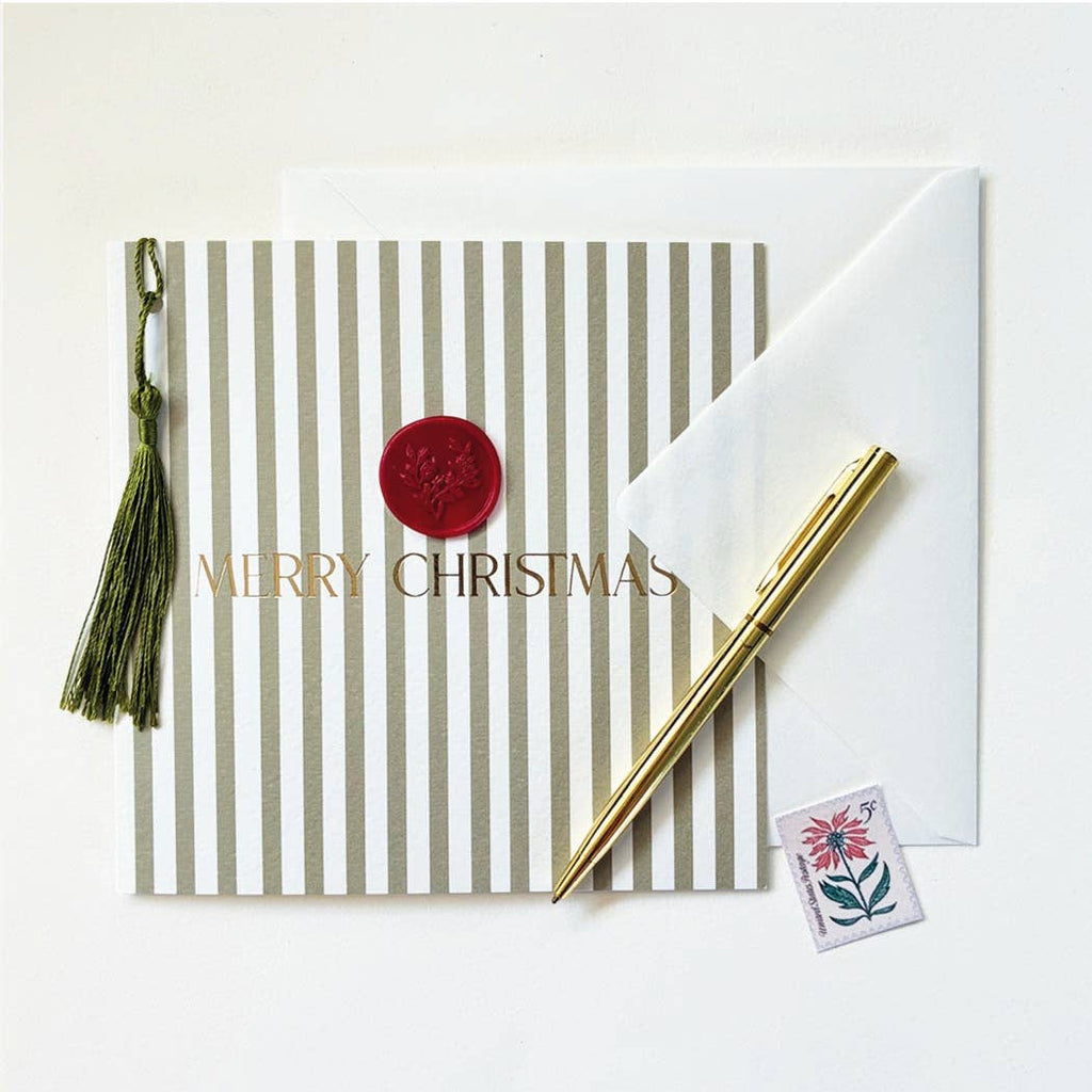 Merry Christmas Pinstripe Green Card